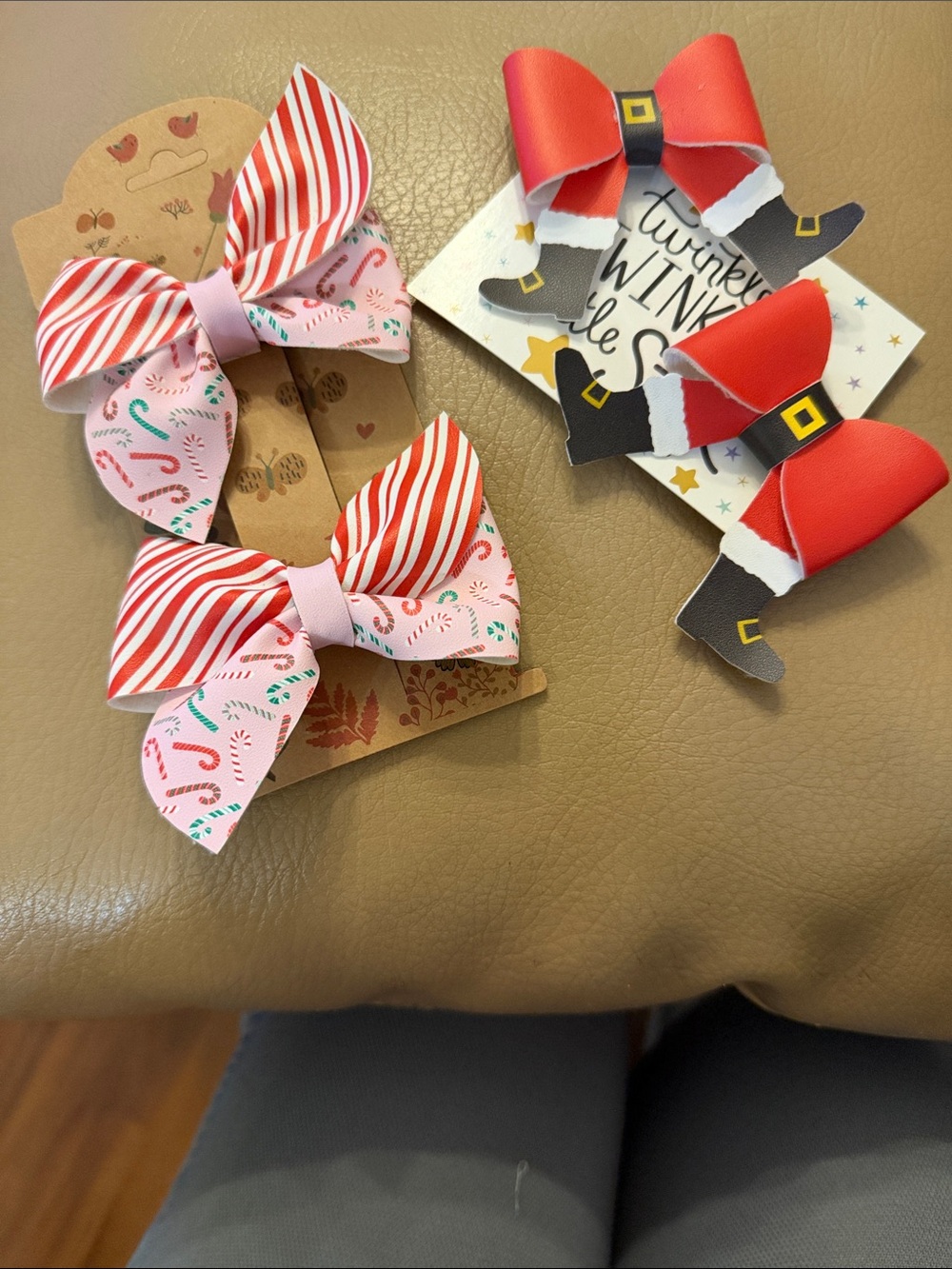 Holiday Red & Pink Kids Hair Bow Set - Candy Stripe & Festive Print